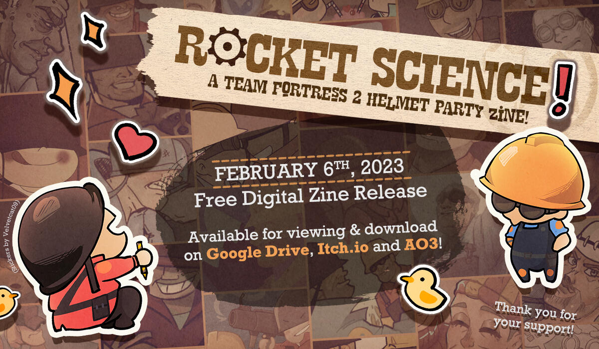 Free digital release of Rocket Science Zine on February 6th, 2023! Download from Google Drive, Itch.io and AO3.